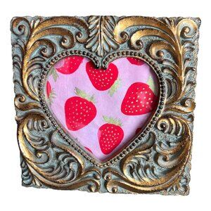 Roma Downey for Home Interiors Gold Metallic Ornate Frame w Glass & Art 6.75" sq